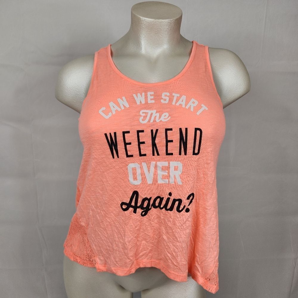 3/$25 Wound Up Orange Lace Insert Tank Top Sz L